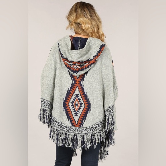 #270 New! Cozy Oversized Aztec Oversized  Poncho Sweater Jacket Coat - Picture 3 of 5
